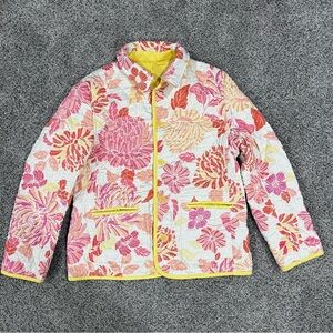 Talbots Reversible Quilted Blazer Jacket Yellow Pink Cotton Floral Women’s L